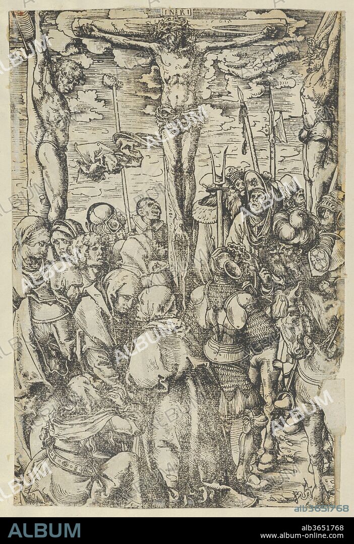 Two prints: The Crucifixion on recto and Christ Bearing the Cross on verso, from The Passion. Artist: Lucas Cranach the Elder (German, Kronach 1472-1553 Weimar). Dimensions: Sheet: 13 1/8 × 9 5/8 in. (33.3 × 24.5 cm)
Image: 9 11/16 × 6 3/8 in. (24.6 × 16.2 cm).