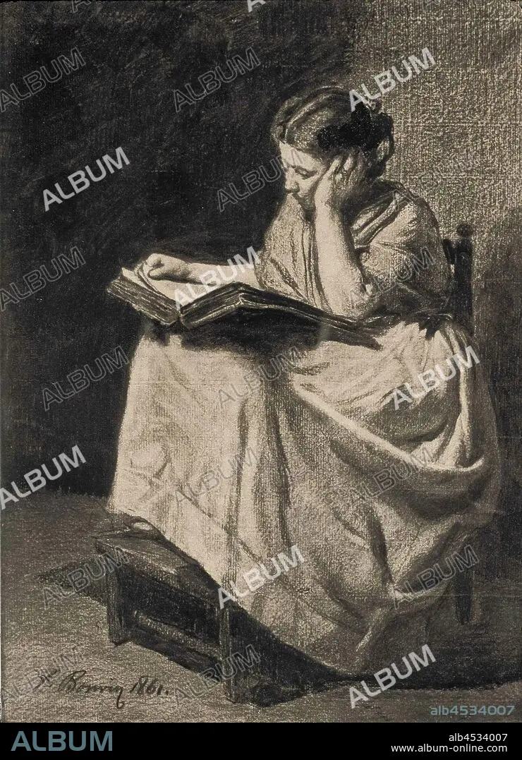 François Bonvin, French, 1817-1887, Woman Reading, 1861, Black