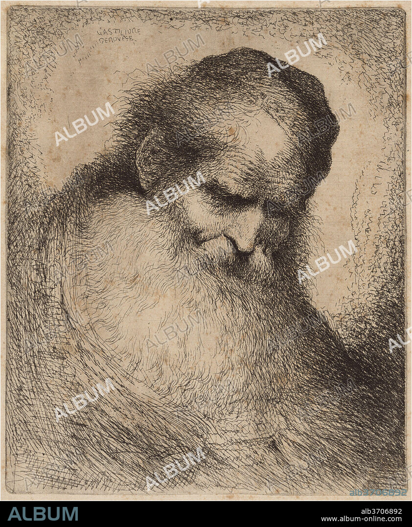 GIOVANNI BENEDETTO CASTIGLIONE. Old Man with a Long Beard and Skullcap,  Leaning Forward. Dated: c. 1645/1647. Dimensions: sheet: 31.75 × 22.86 cm  (12 1/2 × 9 in.) plate: - Album alb3706892