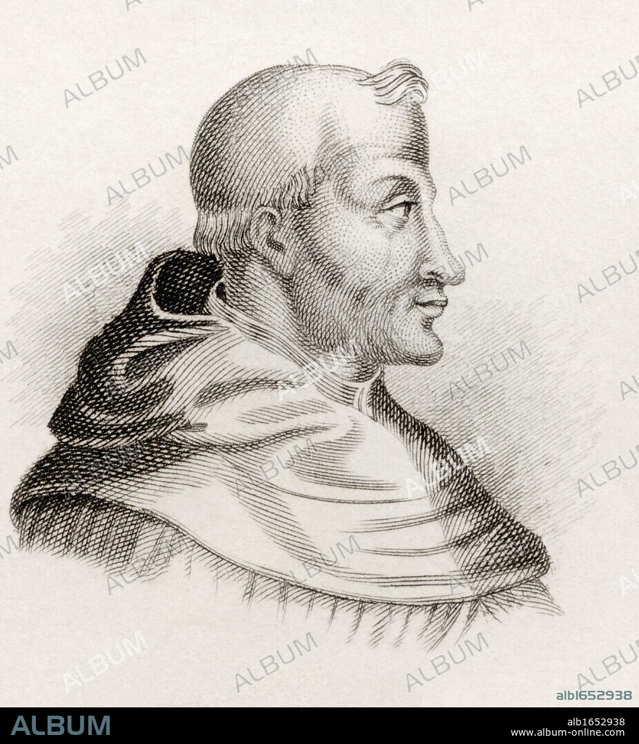 Saint Thomas Aquinas, aka Thomas of Aquin or Aquino, Doctor Angelicus or Doctor Communis, born circa 1225 died 1274. Priest of the Roman Catholic Church in the Dominican Order from Italy, influential philosopher and theologian. From the book Crabbes Historical Dictionary published 1825.