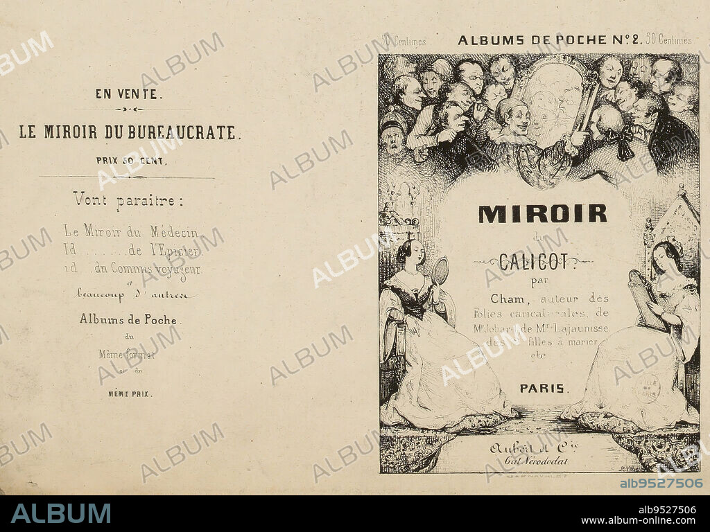 Mirror / of / Calico / by / Cham, author of / Folies caricaturales [...] Pocket albums N°.2. [cover], Cham (Amédée Charles de Noé, known as), Draftsman-lithographer, Aubert, Printer-lithographer, In 1842, Print, Graphic arts, Print, Lithography, Dimensions - Work: Height: 15.6 cm, Width: 22.6 cm.