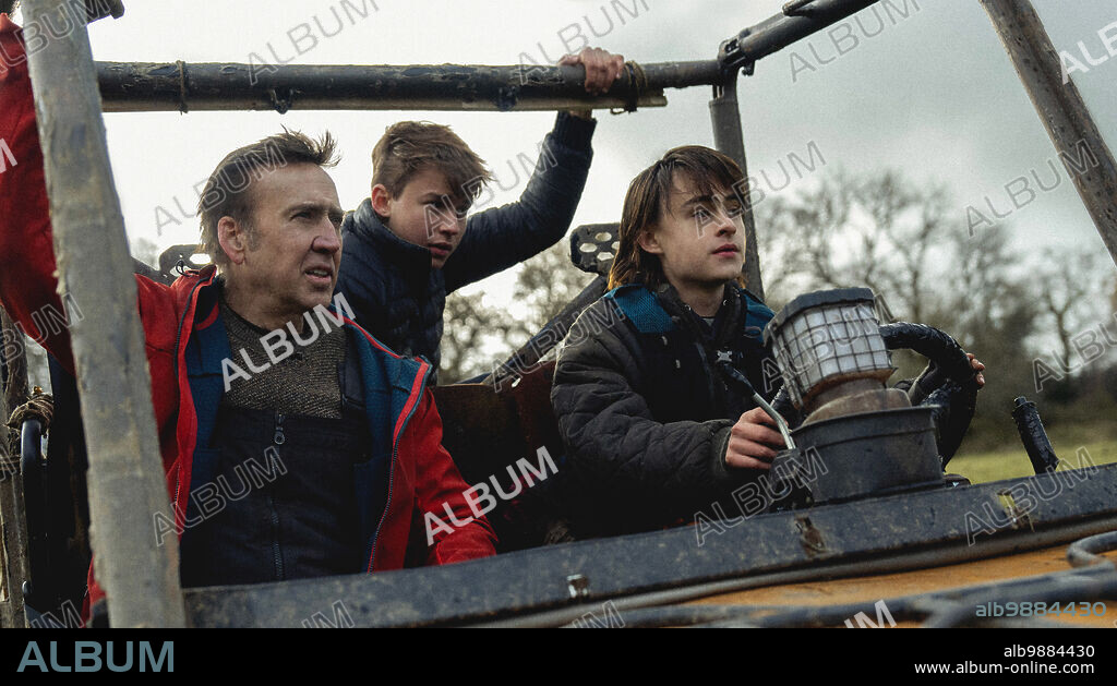 JAEDEN MARTELL, Maxwell Jenkins and NICOLAS CAGE in ARCADIAN, 2024, directed by BENJAMIN BREWER. Copyright Aperture Media Partners Buffalo 8 Productions (post production) Highland Film Group (HFG) Redline Entertainment (II) Saturn Films.