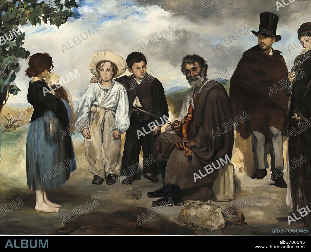 EDOUARD MANET. The Old Musician. Dated: 1862. Dimensions: overall: 187.4 x 248.2 cm (73 3/4 x 97 11/16 in.)  framed: 238.76 x 297.82 cm (94 x 117 1/4 in.)  framed weight: 275 lb.. Medium: oil on canvas.