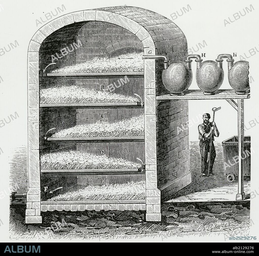 Paper making: bleaching cleaned rags with chlorine gas. Engraving, c1870. (Photo by: Universal History Archive/UIG via Getty Images).