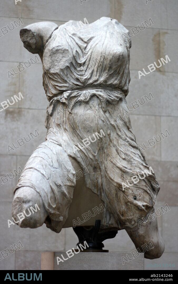 Statue of Iris the messenger god. From the west pediment of the Parthenon Athens. Greek. (Photo by: Universal History Archive/UIG via Getty Images).