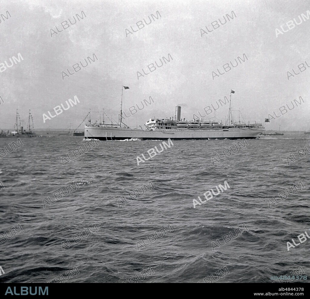 Victorian Stereoview negative from circa 1900 for viewing thought a stereoscope. British colonial transport HMTS Soudan troop Ship. ex P & O Liner. Coronation review Spithead, King George V 1911.