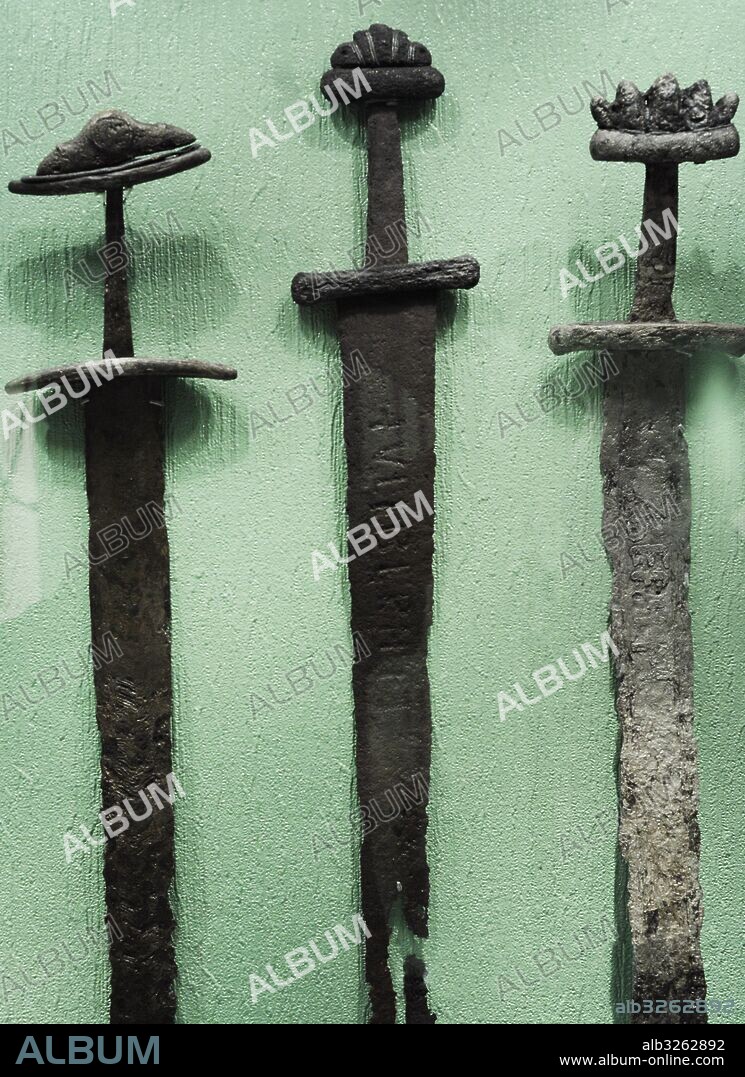 Scandinavia. Weapons. Sword, Rygge k., Ostfold. 9th century. Sword, Vestre Toten k., Oppland, 10th century. Swrod, Rygge k., Osfold, 9th-10th century. Historical Museum. Oslo. Norway.