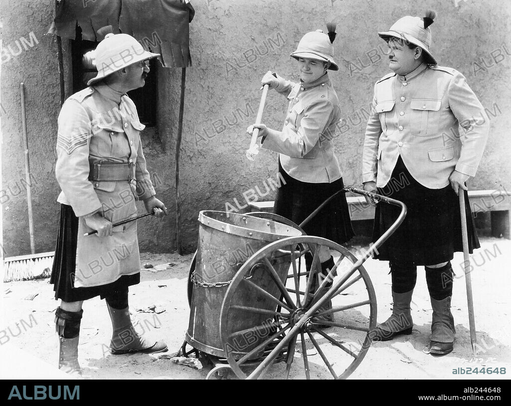 OLIVER HARDY and STAN LAUREL in BONNIE SCOTLAND, 1935, directed by JAMES W. HORNE. Copyright HAL ROACH/MGM.