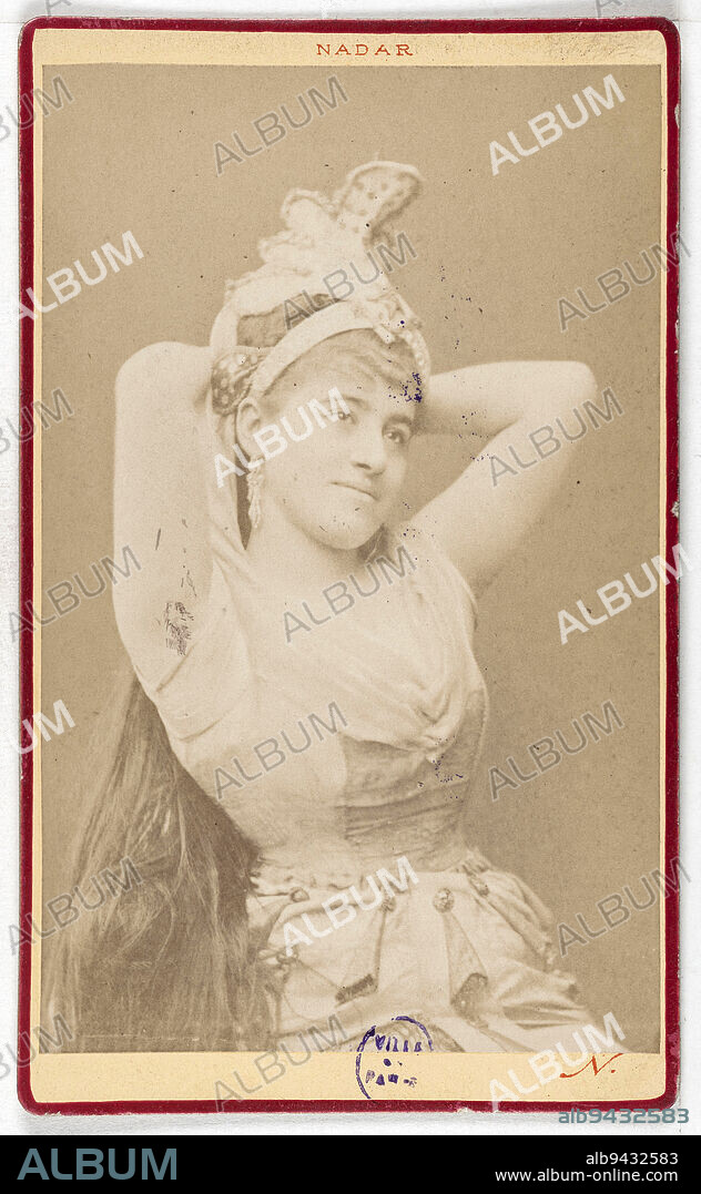 Portrait of Marcus Noémie, (actress), Atelier Nadar, Photographer, Between 1860 and 1890, 2nd half of the 19th century, Photography, Graphic arts, Photography, Albumen paper print, Dimensions - Work: Height: 9.4 cm, Width: 5.4 cm, Dimensions: Height: 10.4 cm, Width: 6.3 cm.