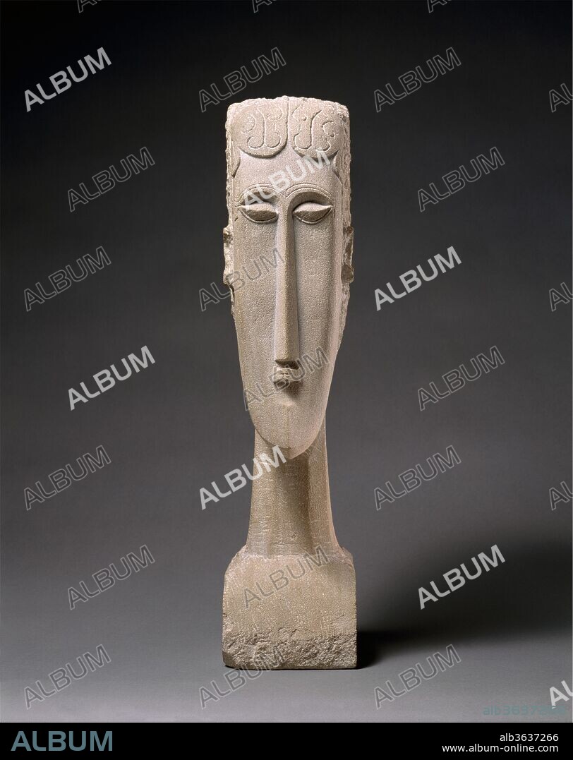 Woman's Head. Artist: Amedeo Modigliani (Italian, Livorno 1884-1920 Paris). Dimensions: 26 7/8 × 6 1/4 × 9 1/2 in. (68.3 × 15.9 × 24.1 cm)
Weight: 75 lb. (34 kg). Date: 1912.
After meeting Constantin Brancusi, in 1909, Modigliani began to carve in stone, resulting in about twenty-five known sculptures. These abstracted, elongated heads had a significant stylistic impact on his subsequent figure and portrait paintings. It is fitting that this work, with its strong connection to African sculpture, was originally owned by French artist Frank Burty Haviland, whose famous collection of African art Modigliani knew well. Modigliani's sculptures also reflect his knowledge of ancient Cycladic, Sumerian, Egyptian, Greek, and Oceanic art.