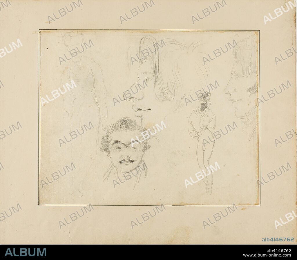 Sheet of Caricatures. Jean Louis André Théodore Géricault (French, 1791-1824); or Horace Vernet (French, 1789-1863). Date: 1818-1819. Dimensions: 224 × 285 mm. Graphite on cream wove paper, perimeter mounted on cream wove paper. Origin: France.