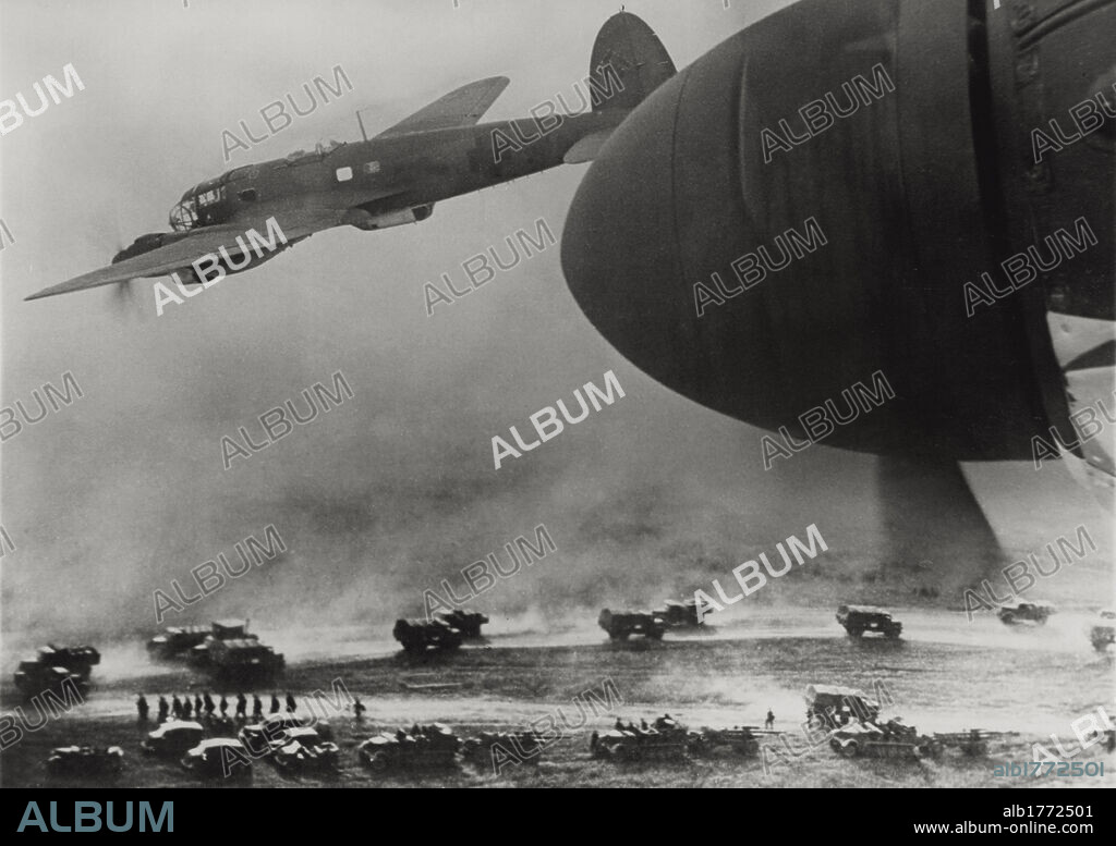 German army retreating. A squadron of Heinkel He 111 bombers protecting the withdrawal of the German army in the area of medium Don river. Russia, December 1942.