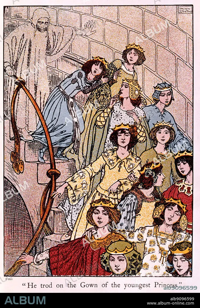 He trod on the gown of the youngest princess. Classic Fairy Tales The 12 Dancing Princesses by Helen Stratton from Grimm s Fairy Tales c.1905 The Twelve Dancing Pri Album alb9096599