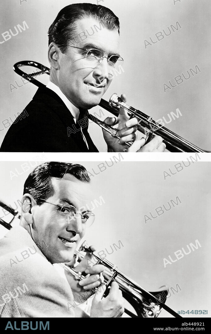 GLENN MILLER and JAMES STEWART in THE GLENN MILLER STORY, 1953, directed by ANTHONY MANN. Copyright UNIVERSAL PICTURES.