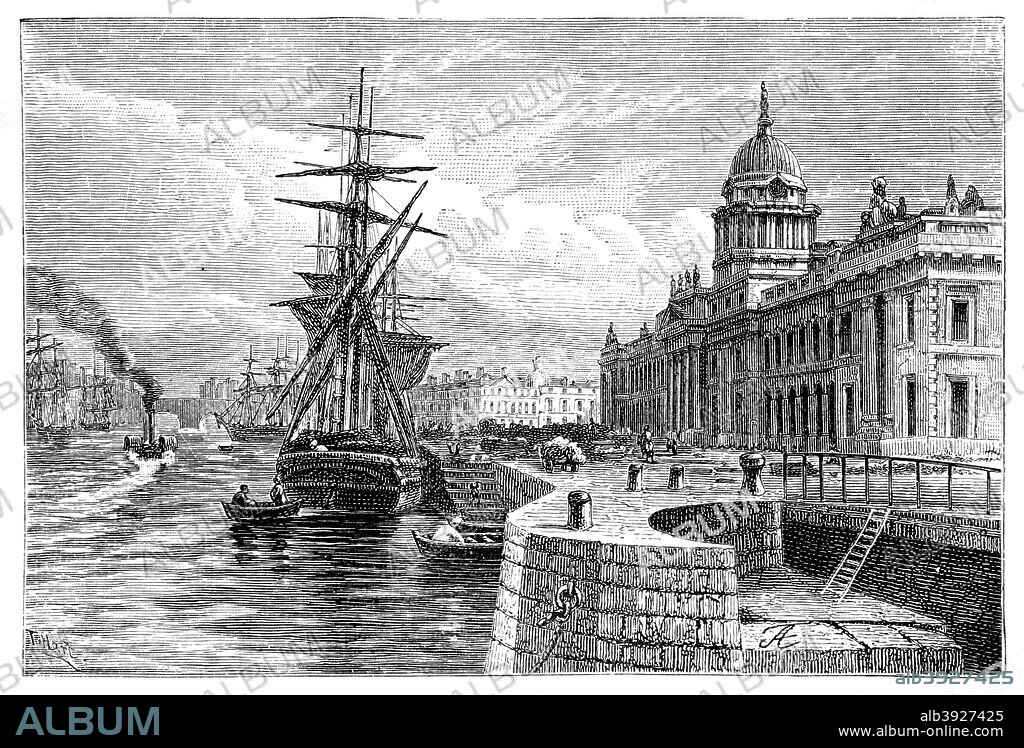 The Custom House, Dublin, Ireland, 1900. Neoclassical 18th-century building, designed by James Gandon. Illustration from The life and times of Queen Victoria by Robert Wilson, (1900).