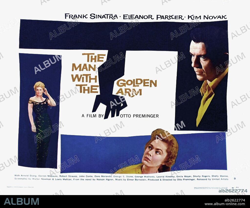 Poster of THE MAN WITH THE GOLDEN ARM, 1955, directed by OTTO PREMINGER. Copyright UNITED ARTISTS.