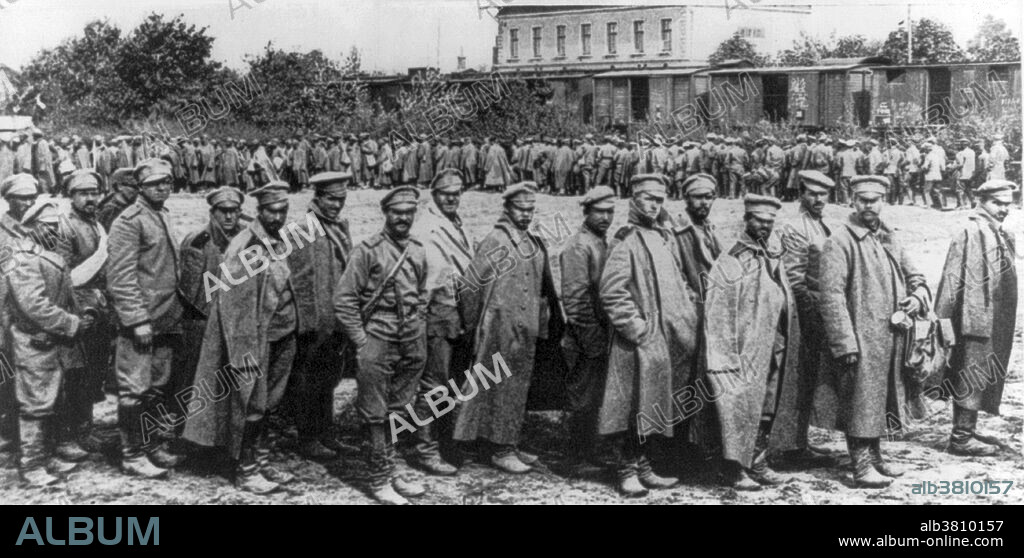 Large group of Russian soldiers captured in Galicia. The Battle of Galicia was a major battle between Russia and Austria-Hungary during the early stages of World War I in 1914. In the course of the battle, the Austro-Hungarian armies were severely defeated and forced out of Galicia, while the Russians captured Lemberg and, for approximately nine months, ruled Eastern Galicia. The Russians suffered 225,000 casualties, including 40,000 captured. A prisoner of war is a person, whether combatant or non-combatant, who is held in custody by an enemy power during or immediately after an armed conflict. During WWI, about 8 million men surrendered and were held in POW camps until the war ended. All nations pledged to follow the Hague rules on fair treatment of prisoners of war, and in general the POWs had a much higher survival rate than their peers who were not captured. Individual surrenders were uncommon; usually a large unit surrendered all its men.