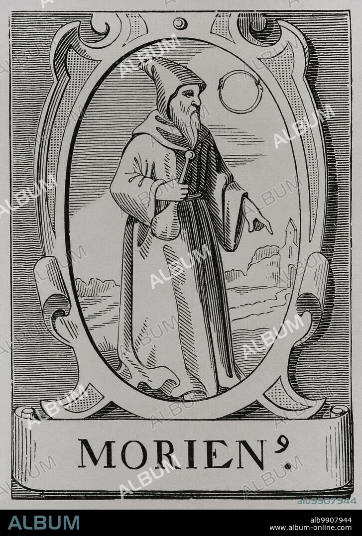 JEAN DE VRIES. 16TH-CENTURY ARTIST.. The alchemist Morienus. Portrait after an engraving by Jean de Vries in the 16th century. Sciences & Lettres au Moyen Age et à l'époque de la Renaissance. Paris, 1877.