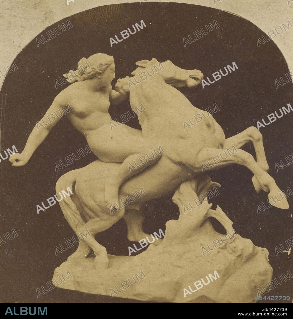 Unidentified sculpture of a nude woman on a horse (recto), View in Wales  (?) (verso), Attributed to W.R. Sedgfield (English, 1826 - 1902), about  1858, Albumen silver print - Album alb4427739