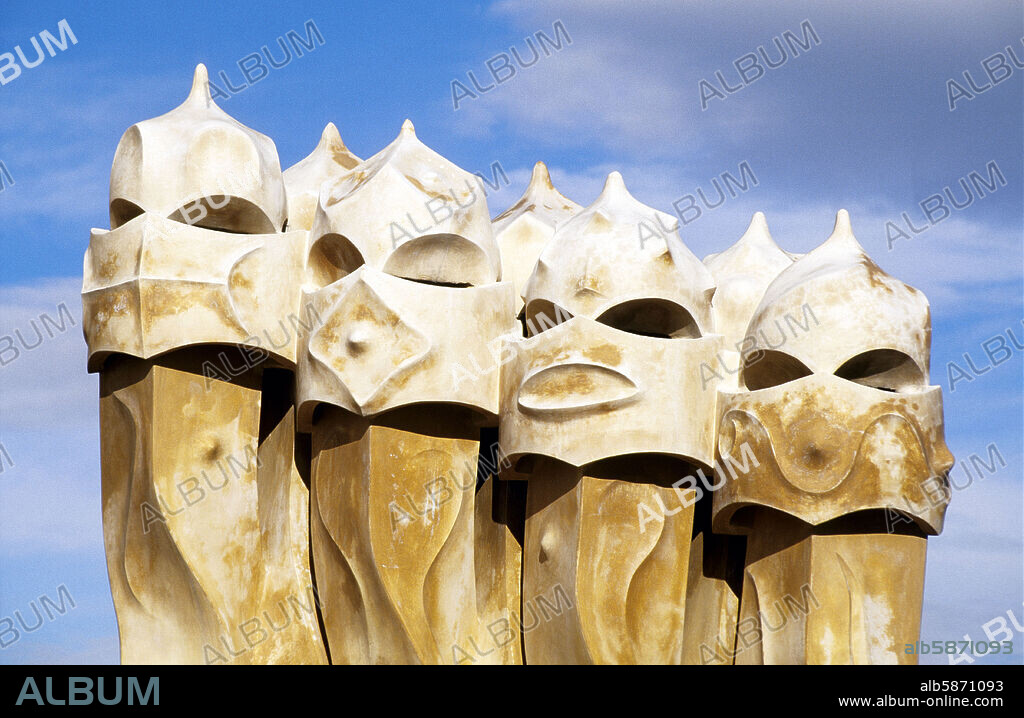 Casa Milá or Pedrera house (Gaudí / modernism), terrace and chimnery.