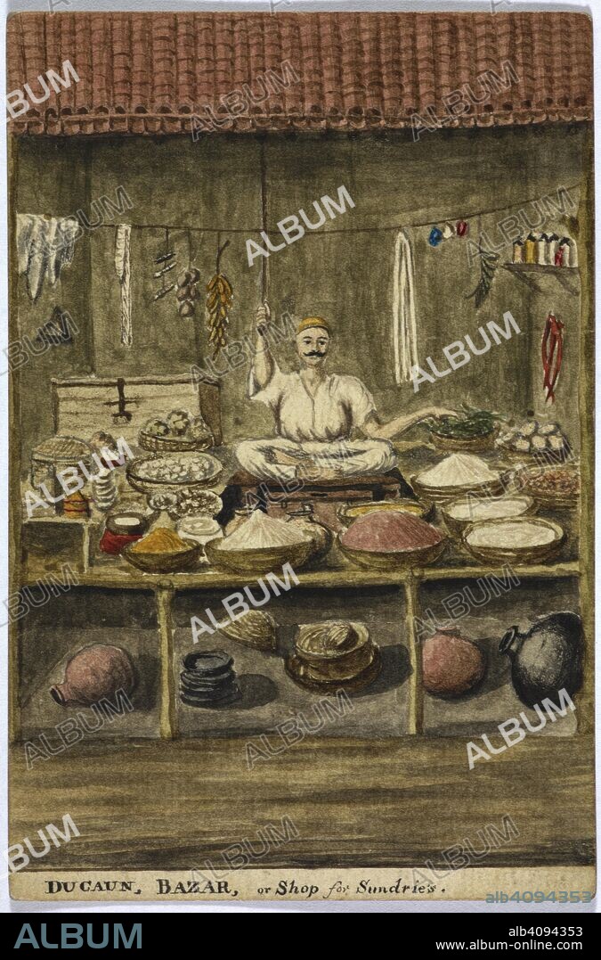 Ducaun, Bazar, or shop for sundries. Bombay Views and Costume. 1810-11. India. Source: WD 315 no.56.