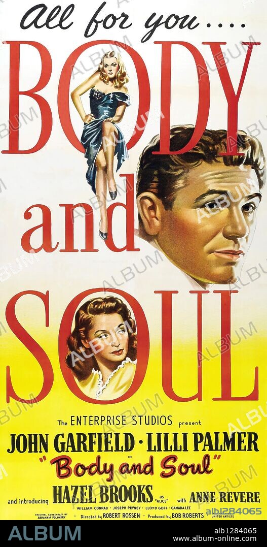 Poster of BODY AND SOUL, 1947, directed by ROBERT ROSSEN. Copyright UNITED ARTISTS.