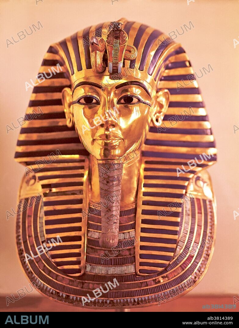 The gold death mask of the ancient egyptian king Tutankhamun, Egyptian Museum, Cairo, Egypt.