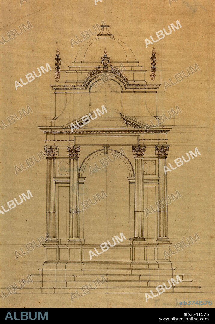 FRENCH 18TH CENTURY. Design for a Baldaquin. Dimensions: overall: 39.2 x 23.7 cm (15 7/16 x 9 5/16 in.). Medium: pen and black and brown ink over graphite on laid paper.