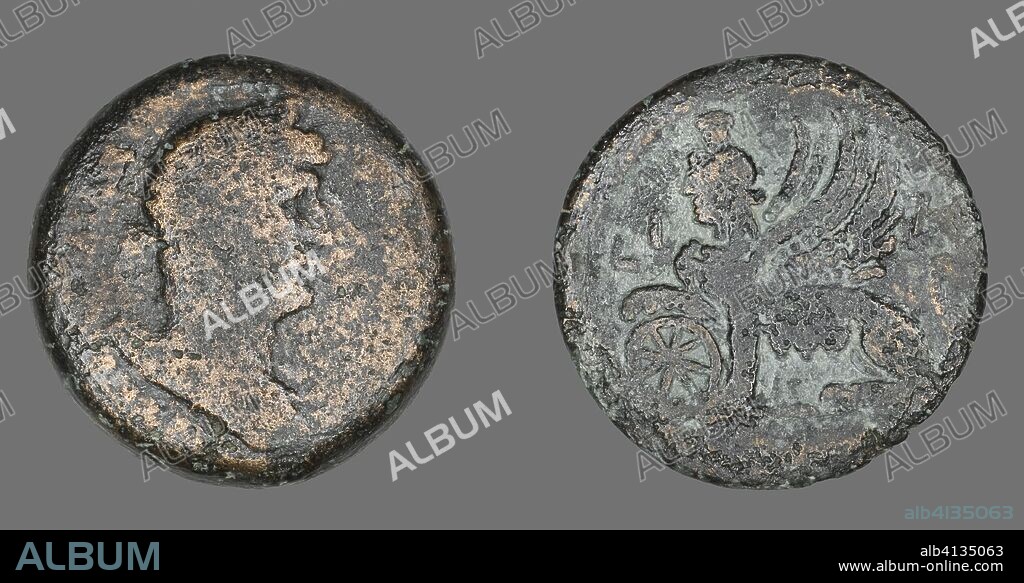 ANCIENT ROMAN. Coin Portraying Emperor Hadrian. Roman, minted in Alexandria, Egypt. Date: 133 AD-134 AD. Dimensions: Diam. 3.3 cm; 23.17 g. Bronze. Origin: Khorasan.