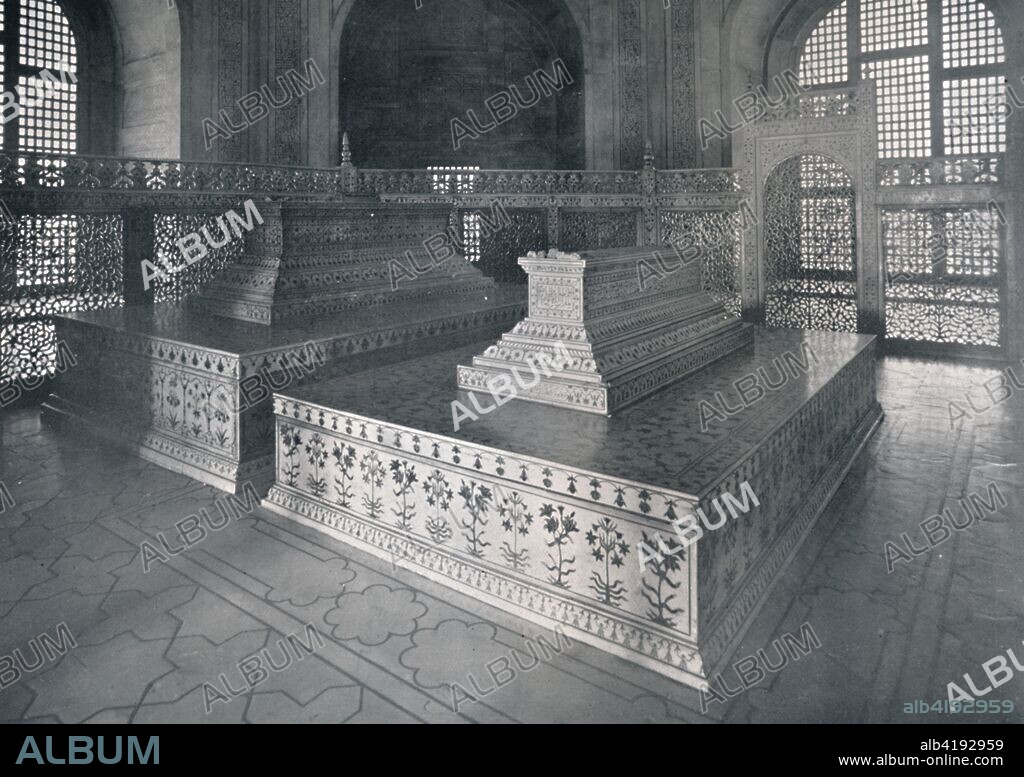 'Agra, Tombs of Mumtaz-I-Mahal & Shahjehan in the Taj', c1920. From "Cities of the Moguls". [Plâté Ltd., Ceylon].