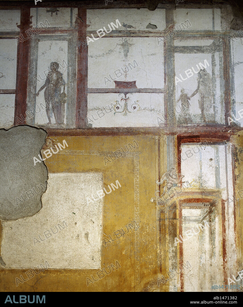 Pompeii. House of the Lararium of Achilles or House of the Ilion Sanctuary. Room 4. South wall. Paintings. Campania, Italy.