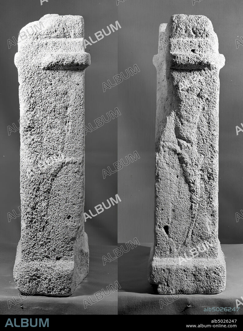 Altar. Limestone. Right and left: horn of plenty. Back undecorated. On top of 4 fruits., Altar, stone, limestone, 61 x 35.5 x 14 cm, 67 kg, roman 150-250, the Netherlands, Zeeland, Noord-Beveland, Colijnsplaat, Oosterschelde.