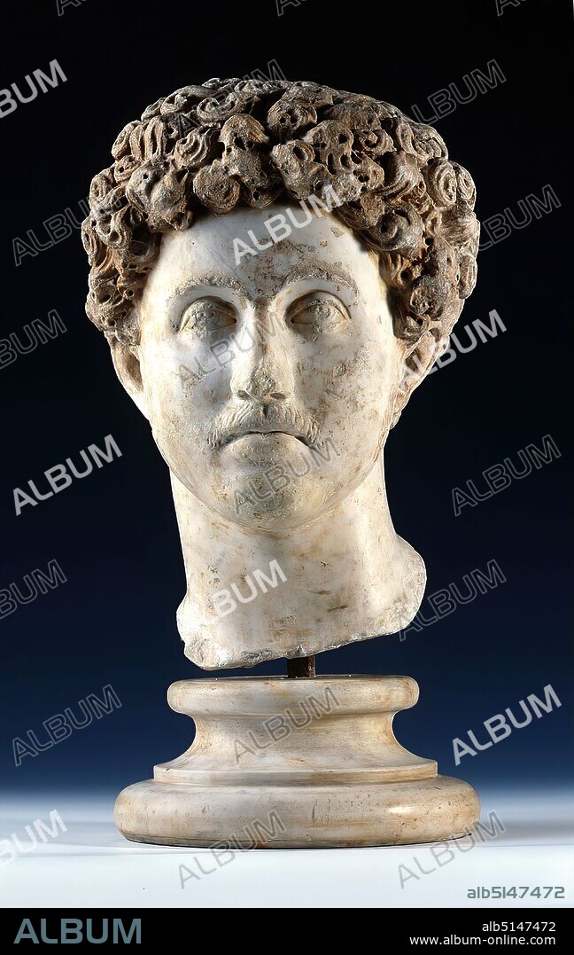 Portrait of Emperor Marcus Aurelius, marble, chiseled, drilled, beaten,  marble, Total: Height: 43 cm (without base); Width: 31 cm; Depth: 31,5,  Sculptures, Portrait, Emper - Album alb5147472