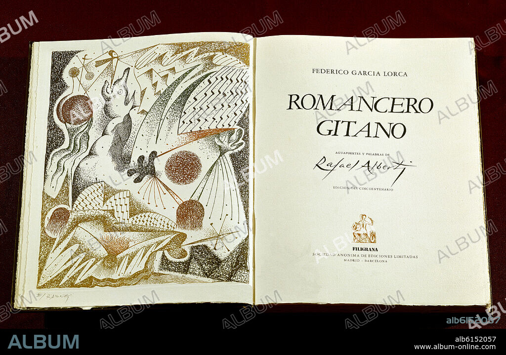Flyleaf of 'romancero Gitan' by the Spanish poet Federico Garcia Lorca (1898-1936).. Drawings by Rafael Alberti.