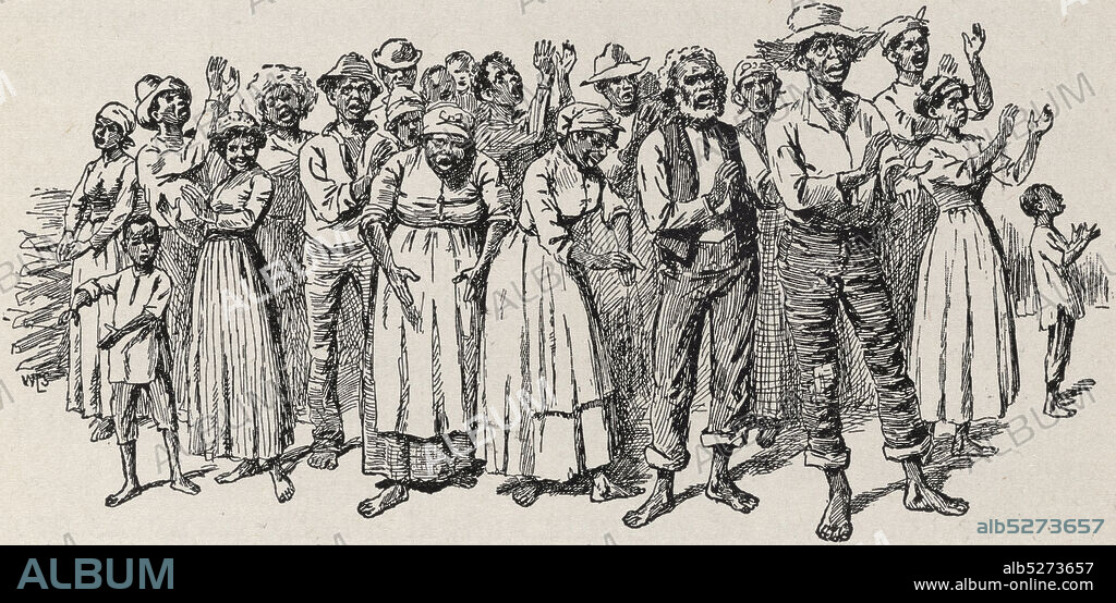 Plantation slave singers; All clapped hand in unison, until the air quivered with melody., still image, 1899, Livermore, Mary Ashton Rice (1820-1905).