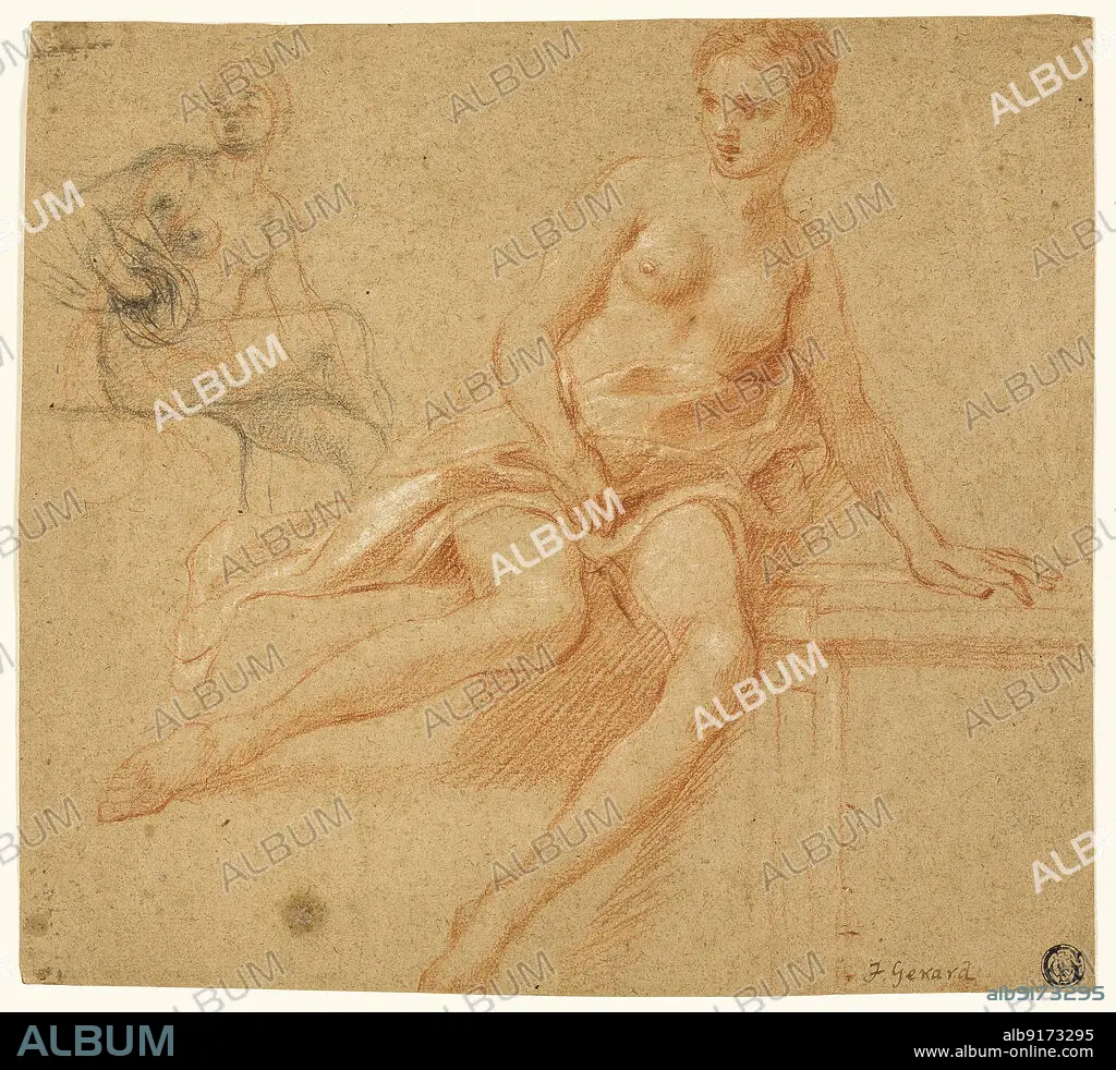 FRANÇOIS PASCAL SIMON. Two Sketches of Seated Female Nude, n.d. Creator:  Francois Pascal Simon Gerard. - Album alb9173295