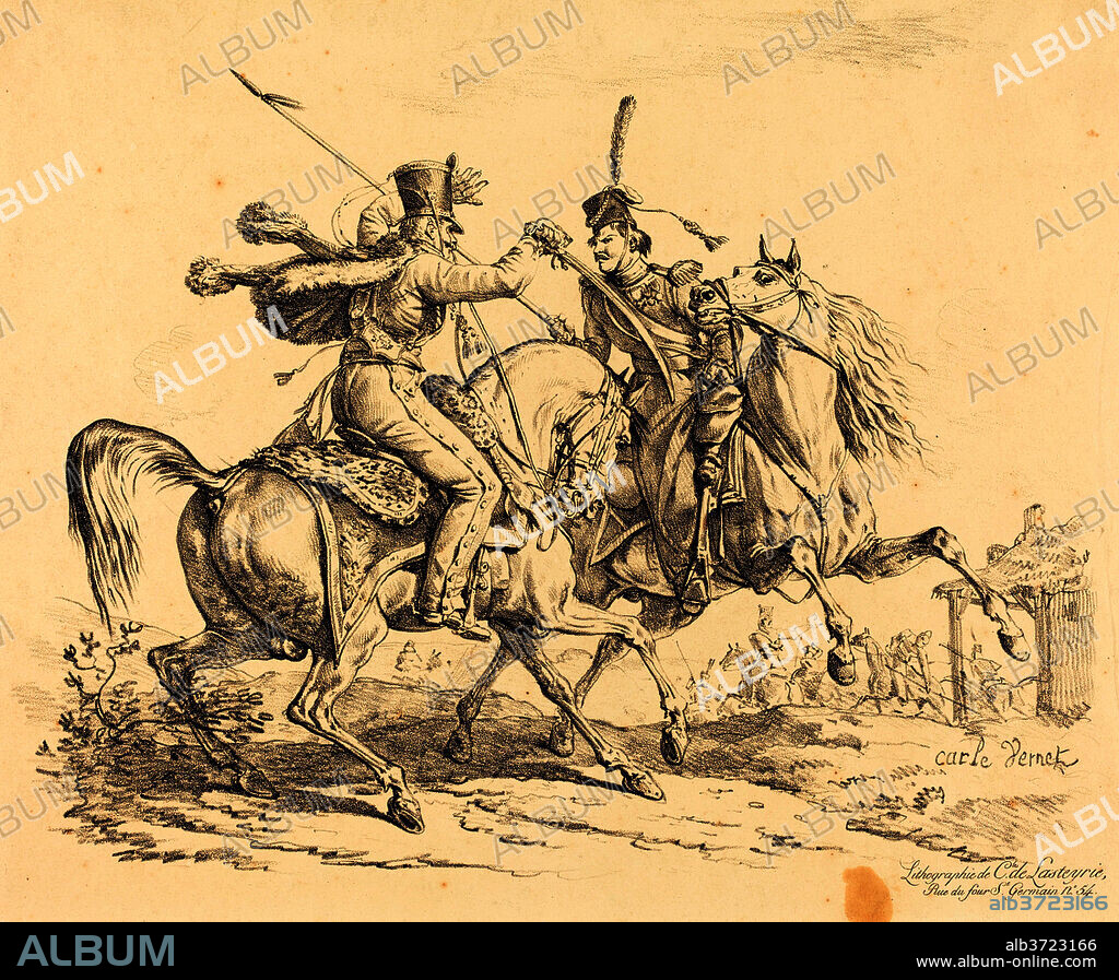 CARLE VERNET. Hussard Striking a Cosack. Medium: lithograph.