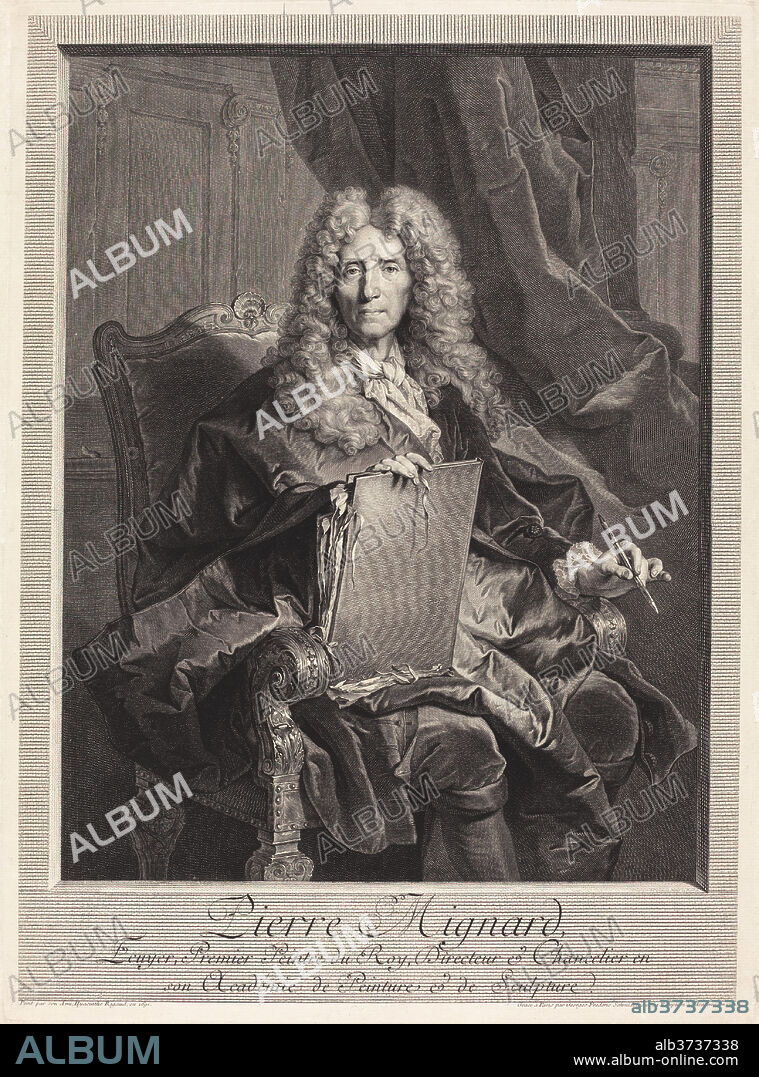 GEORG FRIEDRICH SCHMIDT AFTER HYACINTHE RIGAUD. Pierre Mignard. Dated: 1744. Dimensions: plate: 51.9 x 38 cm (20 7/16 x 14 15/16 in.)  sheet: 53 x 39.2 cm (20 7/8 x 15 7/16 in.). Medium: engraving on laid paper.