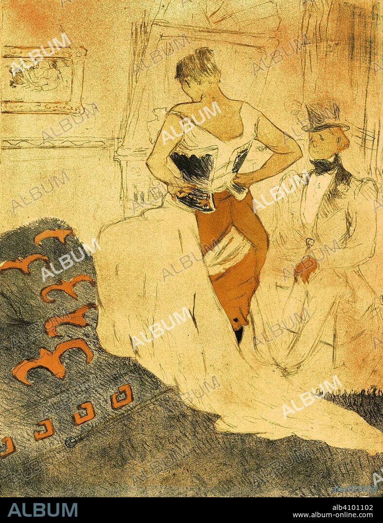 HENRI DE TOULOUSE-LAUTREC. Femme en corset, conquête de passage (Woman  Wearing a Corset, a Passing Conquest) from the series Elles. Dimensions:  53.5 cm x 40.4 cm, 53.5 cm - Album alb4101102