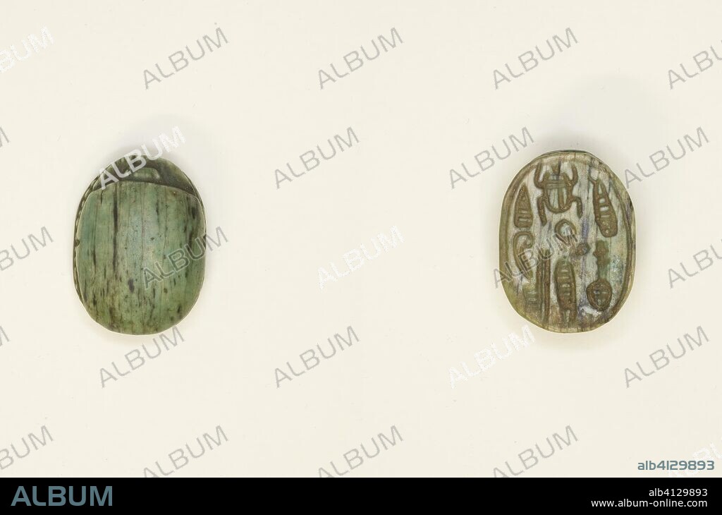 ANCIENT EGYPTIAN. Scarab: Hieroglyphs (scarab beetle, nfr-sign, red crown). Egyptian. Date: 2055 BC-1550 BC. Dimensions: 1.7 × 1.3 × 0.8 cm (11/16 × 1/2 × 5/16 in.). Steatite. Origin: Egypt.