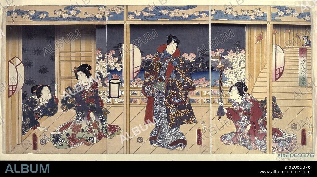 Utagawa Kunisada; Daikokuya Kinnosuke / 'Tôsei genji shinobi tamakazura', 1857, Japanese School, Paper, 363 mm x 750 mm, G05667.