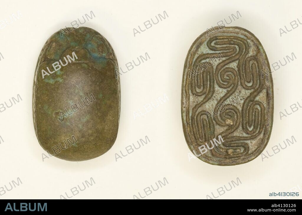 ANCIENT EGYPTIAN. Scarab: Interlocking Scrolls and Spirals. Egyptian. Date: 1650 BC-1550 BC. Dimensions: 2.2 × 1.6 × 1 cm (7/8 × 5/8 × 3/8 in.). Glazed steatite. Origin: Egypt.