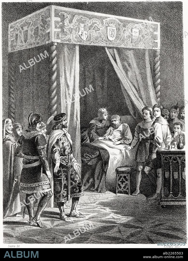 Historia de España. El rey Fernando I de Castilla y León visitando a su  hermano Don García en el año 1030. Grabado de 1872. - Album alb2265503