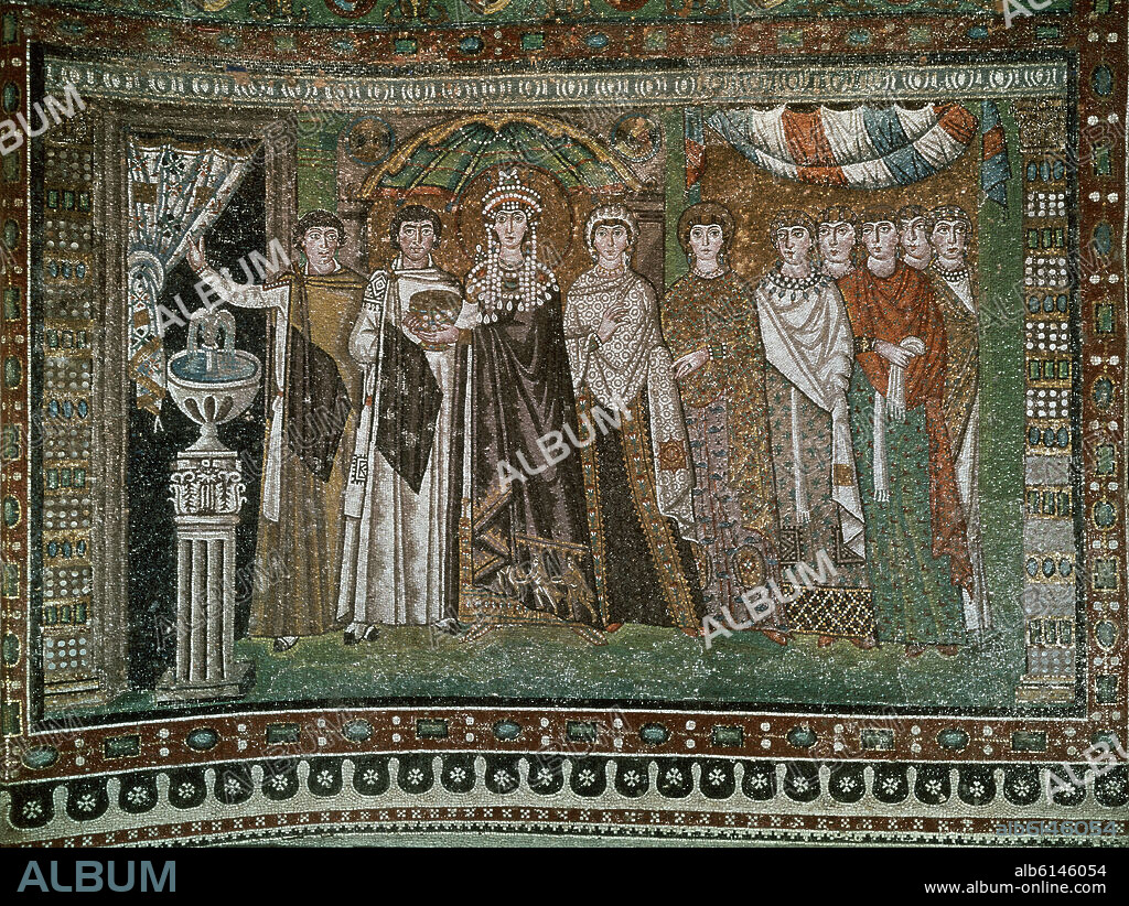 MOSAICO - TEODORA (508-548)) CON SU SEQUITO - EMPERATRIZ BIZANTINA DE LA ULTIMA DINASTIA MACEDONIA.