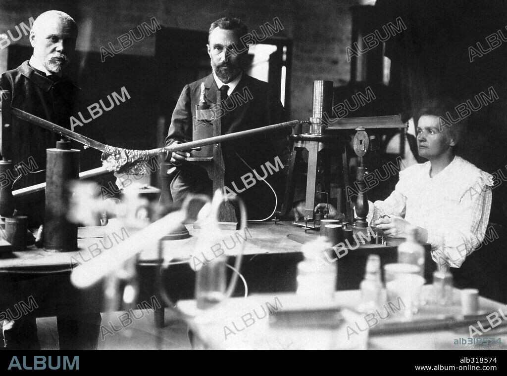 In the laboratory of Mr. and Mme. Curie while taking a measurement of radioactivity.