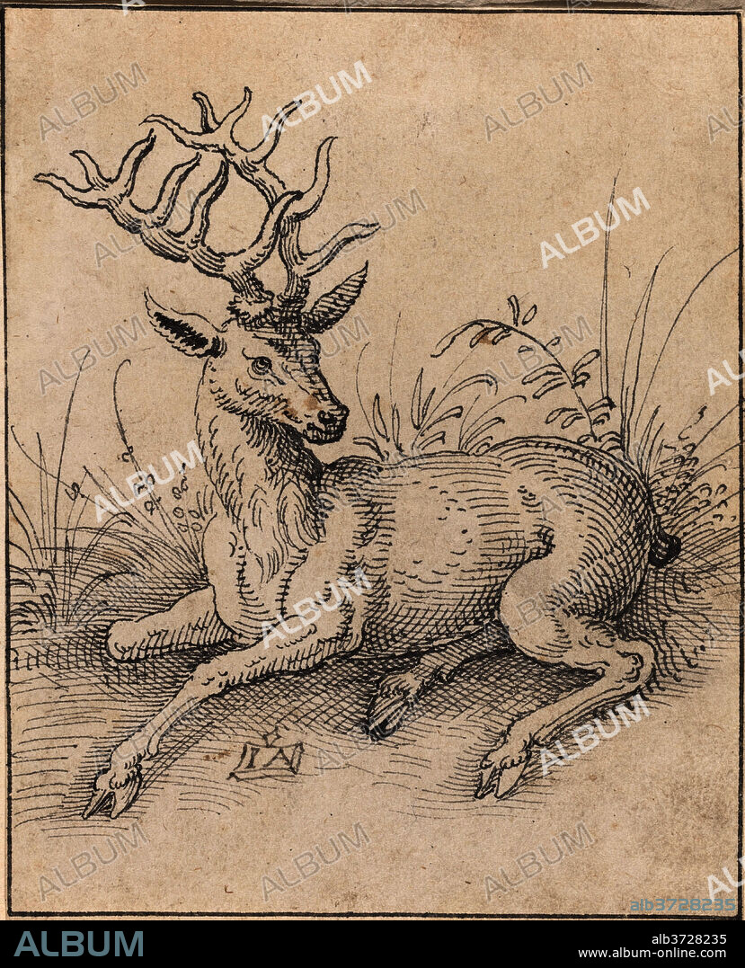 JOST AMMAN. The Stag. Dimensions: overall: 10.9 x 9.1 cm (4 5/16 x 3 9/16 in.). Medium: pen and black ink.