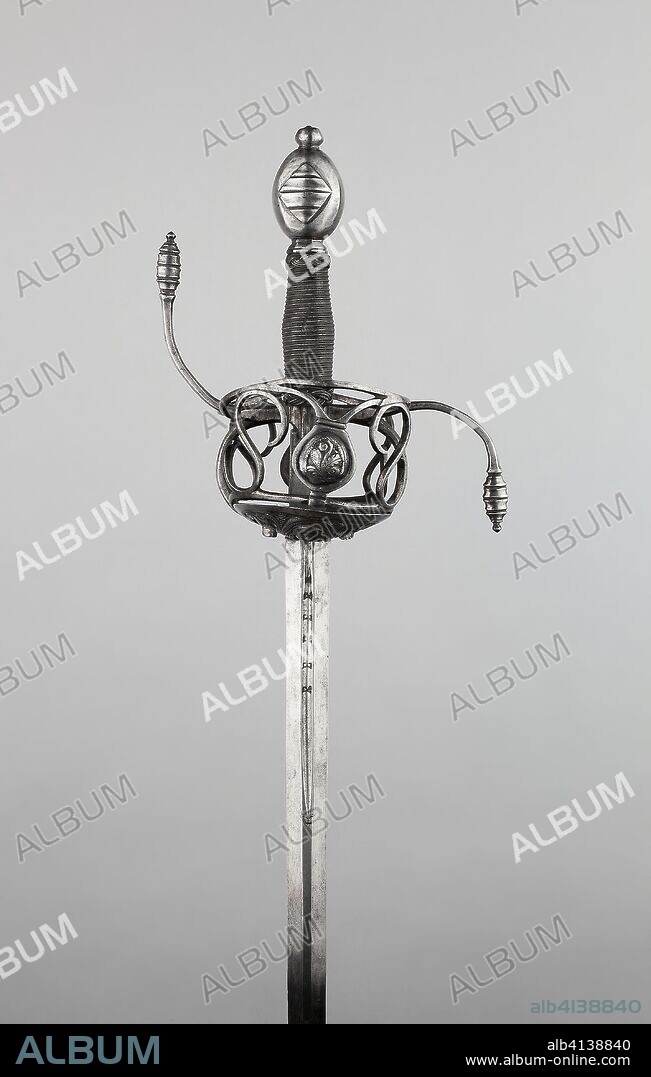 Rapier. Western European. Date: 1630-1650. Dimensions: Overall L. 129 cm (50 3/4 in.)
Blade L. 112.5 cm (44 1/4 in.)
Wt. 2 lb. 14 oz. Steel, wood, and iron. Origin: Europe, western.