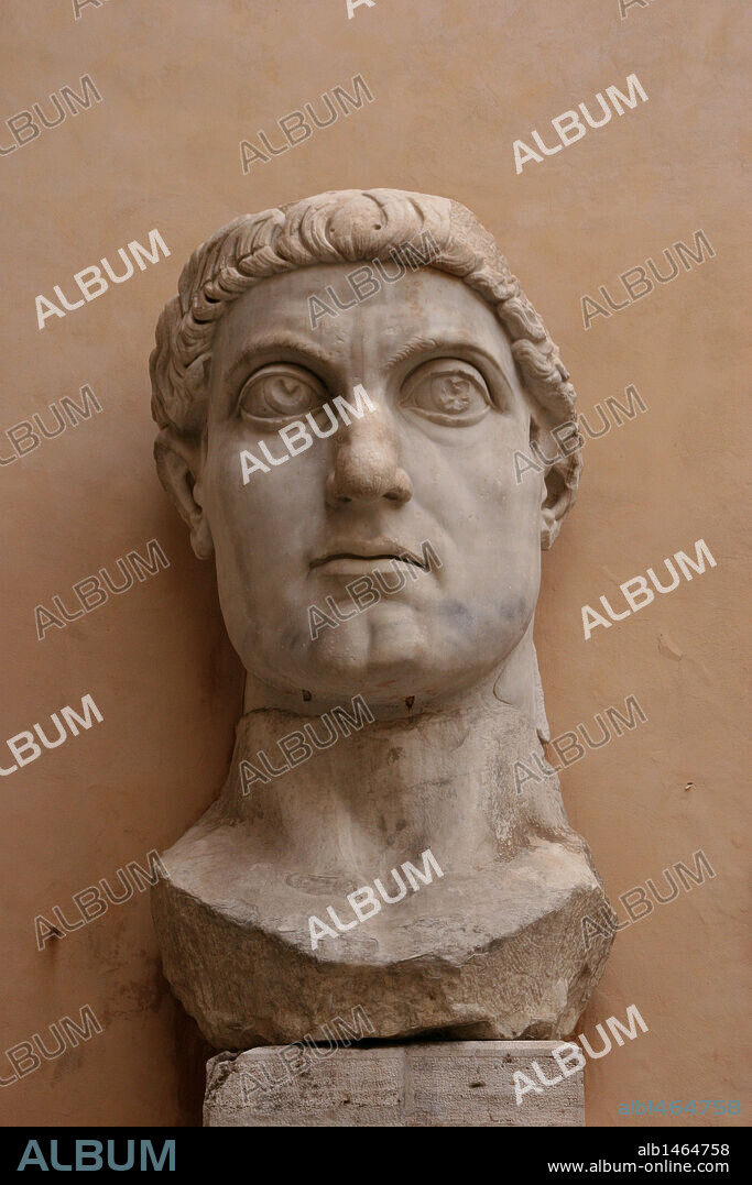 Constantine I, The Great (272-337). Roman Emperor. Best known for beign the first christian roman emperor. Head of Constantine's colossal Statue at the Capitoline Museums. Rome. Italy.