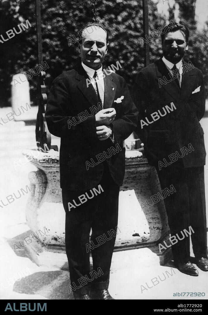 Benito Mussolini with Dino Grandi. The head of the Italian government, Benito Mussolini and Dino Grandi, at the Castle of St. Gallen immediately after the signing of the Italo-Yugoslav (Convention of Neptune). Neptune, 20th July 1925.