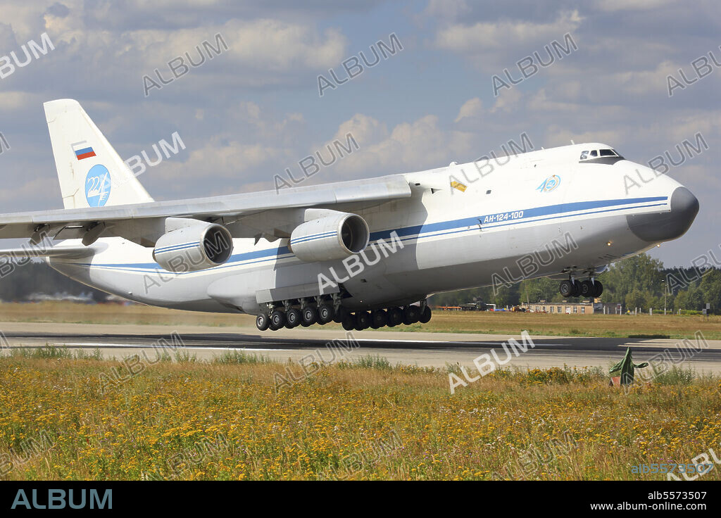 An-124 Ruslan heavy transport aircraft of the Russian Air Force taking off, Kubinka, Russia.